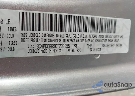 2019 Dodge Journey Se from USA, damaged, VIN 3C4PDCBB9KT738355